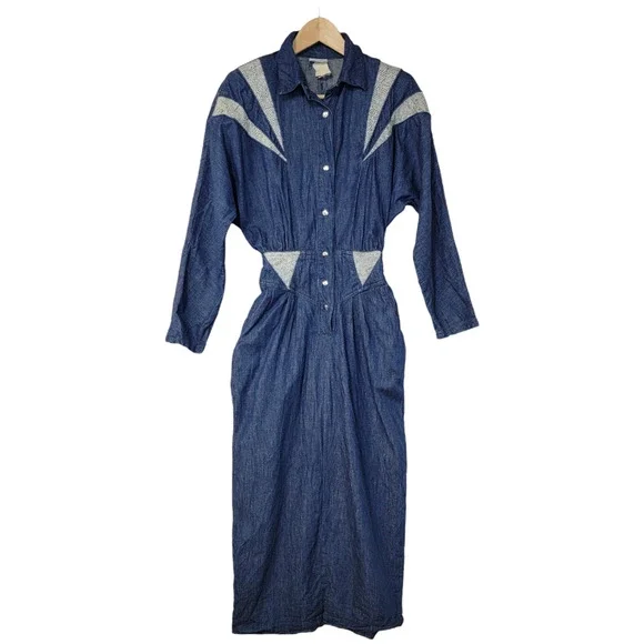 Avon | Dresses | Avon Womens Fashions Jumpsuit Denim Dress Long Sleeve  Stretch Blue Size 78 | Poshmark